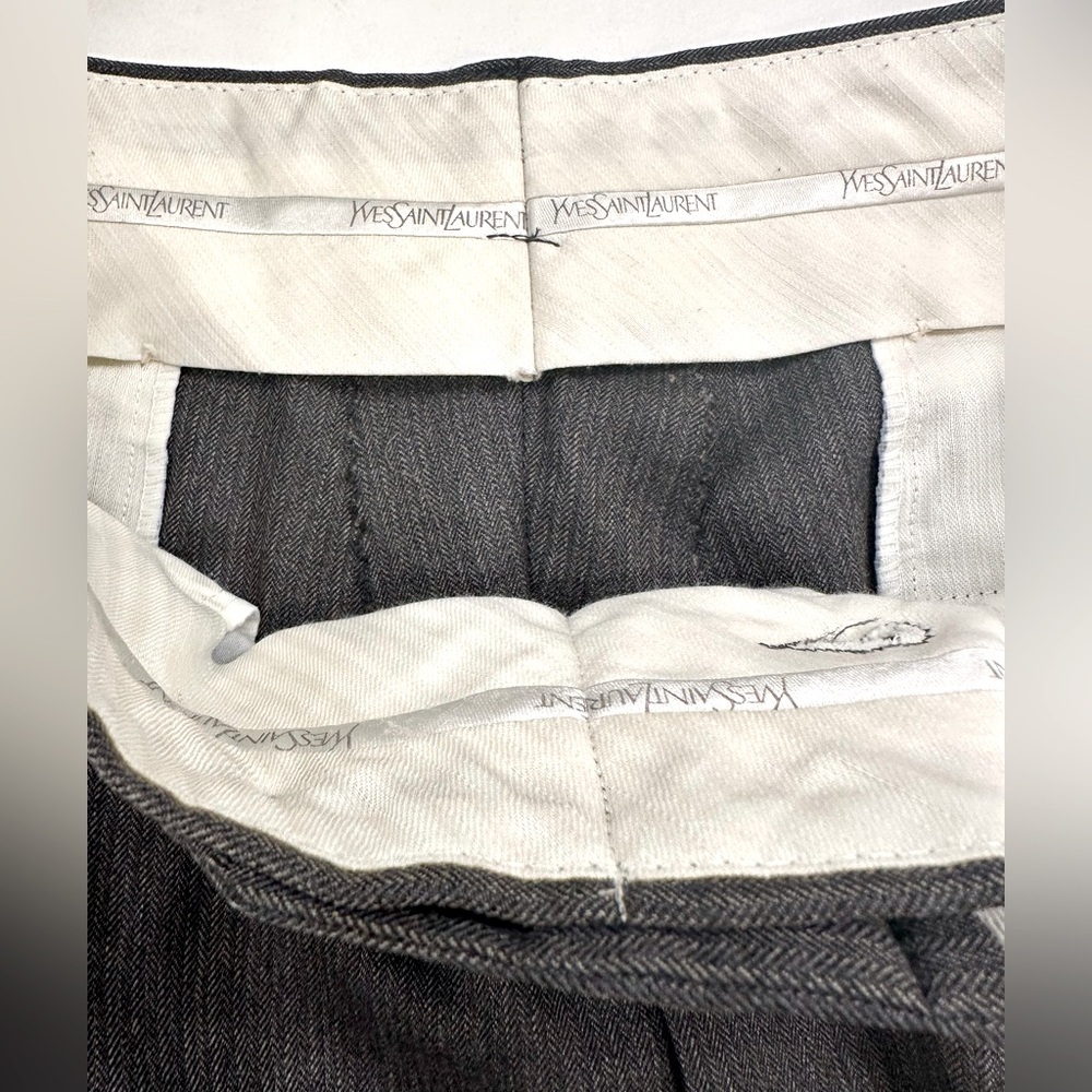 VTG YSL - Yves Saint Laurent, Pleated Wide Leg Micro-Herringbone Stripe Trousers - Picture 3 of 9